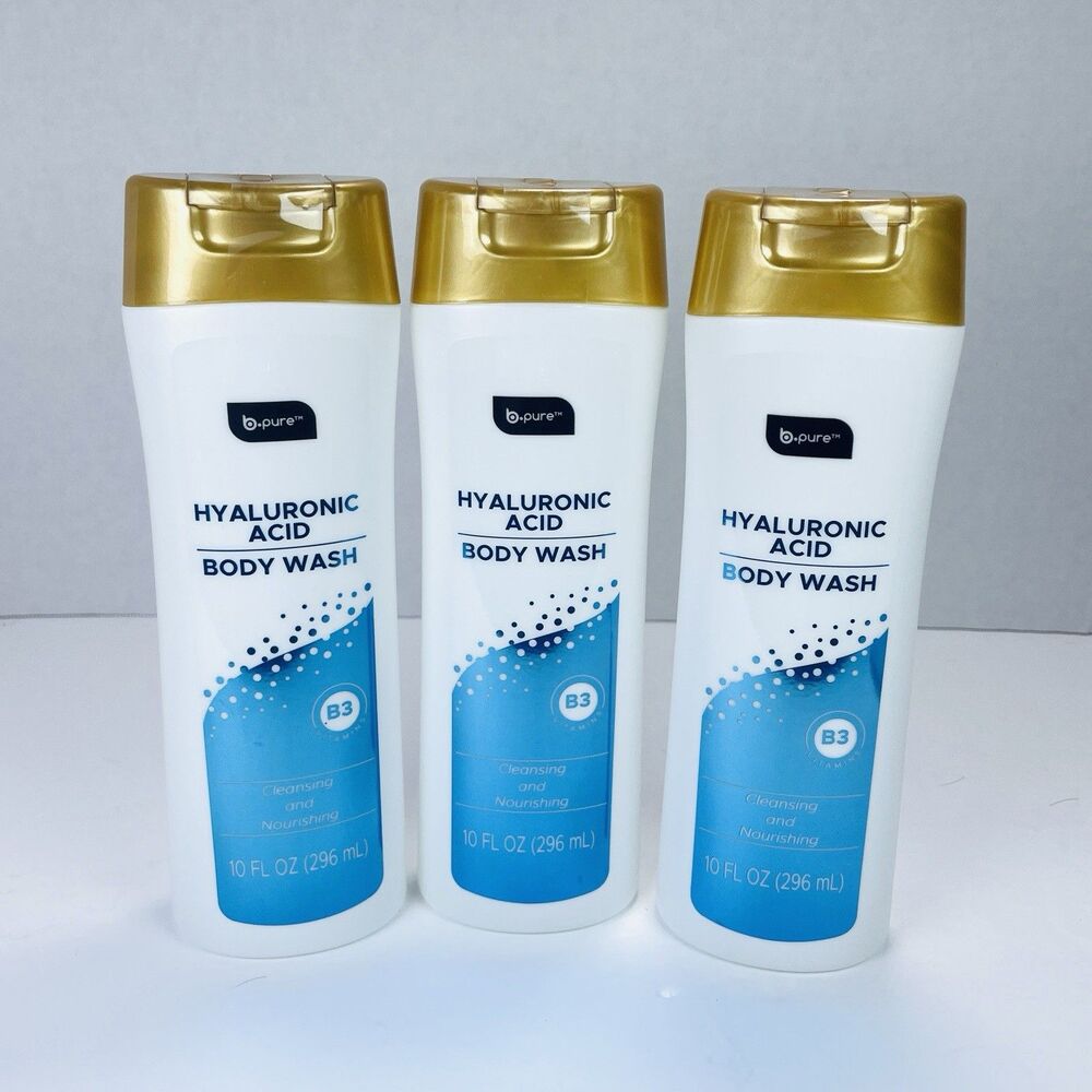 3 Pack B-Pure Hyaluronic Acid Body Wash 10 oz B3 Vitamin Moisturizing NEW